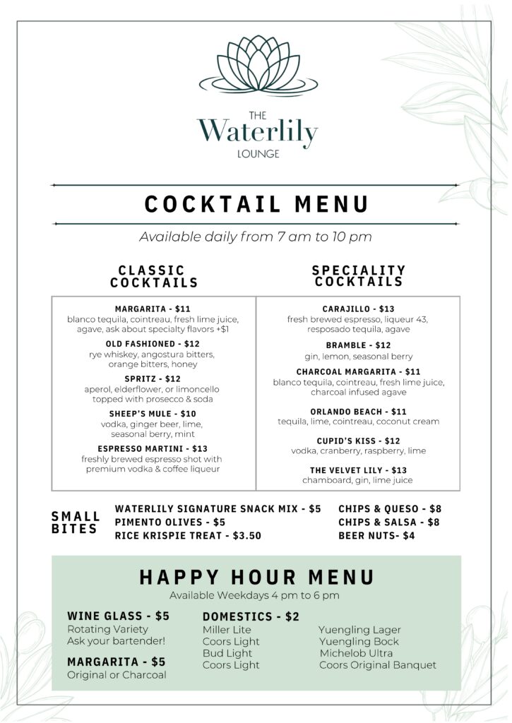 Angoria & Waterlily Lounge Menu