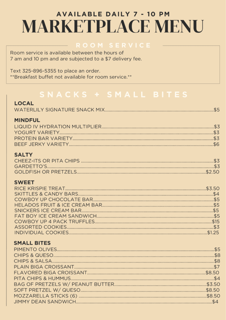 Waterlily Lounge Menu