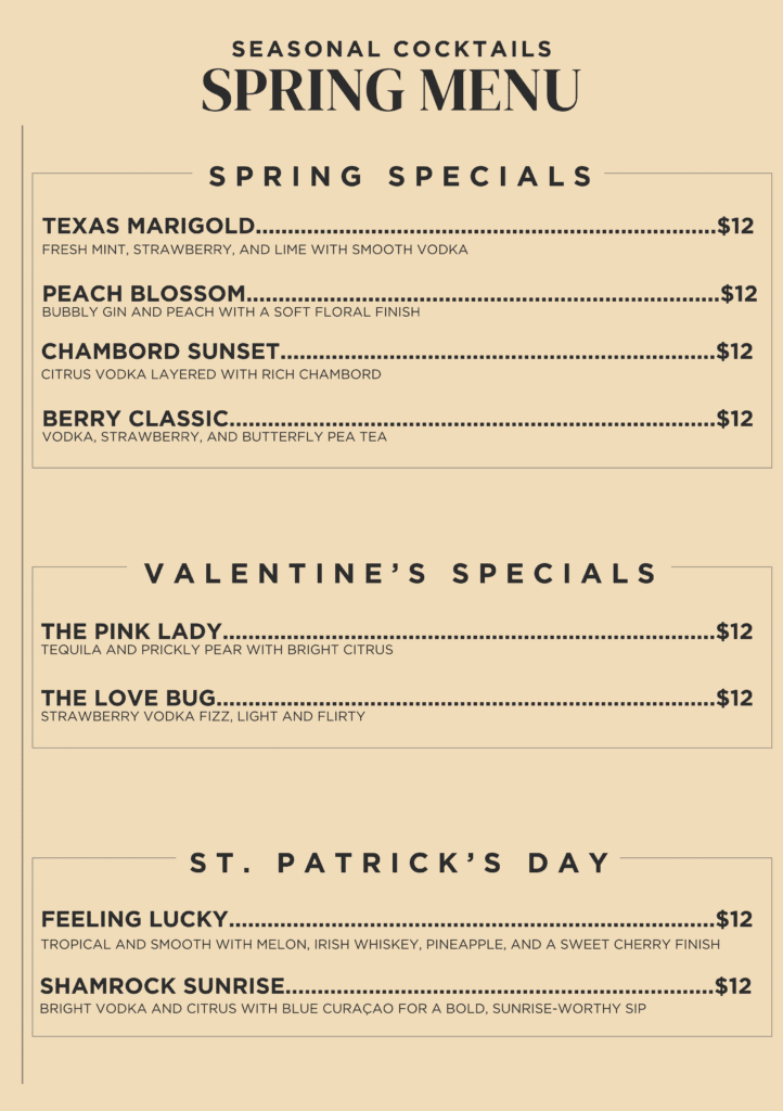 Waterlily Lounge Menu